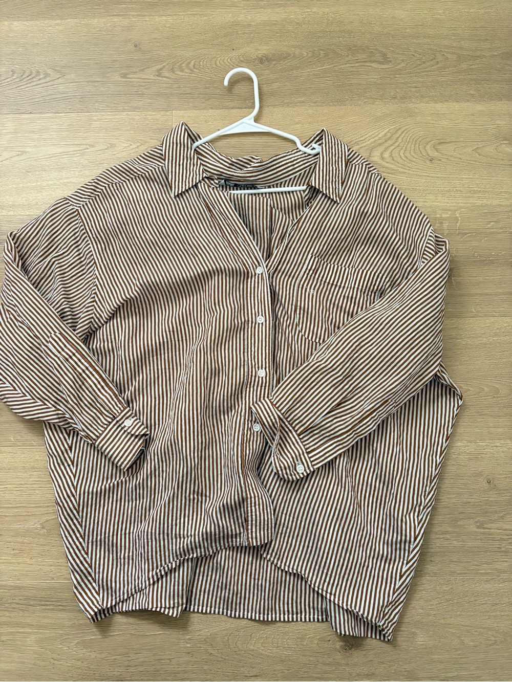 Zara Striped Brown and White Casual Button-Down Shirt